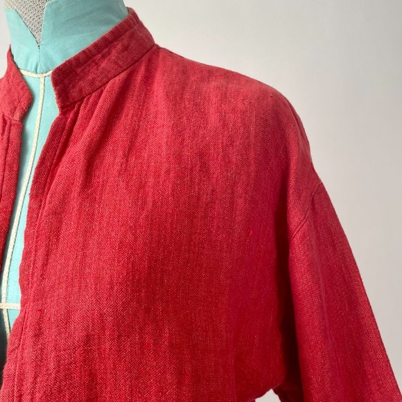 Eileen Fisher Red Lagenlook Irish Linen Cropped Open Blazer Jacket, Size PS - Picture 2 of 9